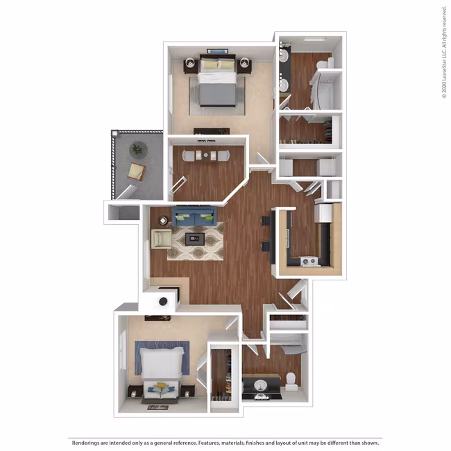 2 Bed 2 Bath 1196 SqFt (1125 Net) 1732 floor plan